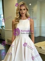 White Satin Scoop Neck Wedding Dress