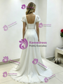 White Chiffon Puff Sleeve Pleats Wedding Dress