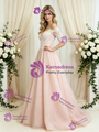 Pink Tulle Off the Shoulder Short Sleeve Wedding Dress