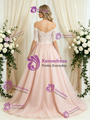 Pink Tulle Off the Shoulder Short Sleeve Wedding Dress