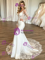 Sexy White Mermaid V-neck Long Sleeve Wedding Dress