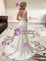 White Mermaid Tulle Lace V-neck Wedding Dress