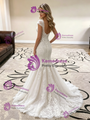 White Mermaid Tulle Lace V-neck Wedding Dress