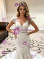 White Mermaid Tulle Lace V-neck Wedding Dress