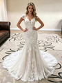 White Mermaid Tulle Lace V-neck Wedding Dress