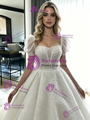 White Sequins Puff Sleeve Wedding Dress