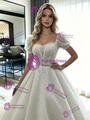 White Sequins Puff Sleeve Wedding Dress