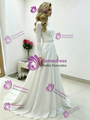 White Chiffon Long Sleeve Pleats Wedding Dress