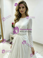 White Chiffon Long Sleeve Pleats Wedding Dress