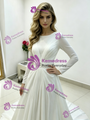 White Chiffon Long Sleeve Pleats Wedding Dress