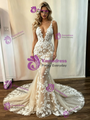 Champagne Mermaid Appliques Wedding Dress