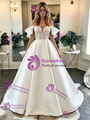 White Satin Lace Off the Shoulder Wedding Dress