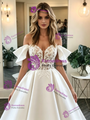 White Satin Lace Off the Shoulder Wedding Dress