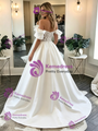 White Satin Lace Off the Shoulder Wedding Dress