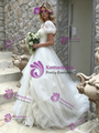 Beige White Tulle Puff Sleeve Lace Wedding Dress