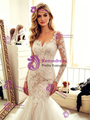 White Mermaid Tulle Lace Long Sleeve Wedding Dress