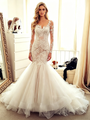White Mermaid Tulle Lace Long Sleeve Wedding Dress