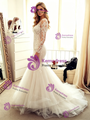 White Mermaid Tulle Lace Long Sleeve Wedding Dress