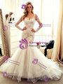 White Mermaid Tulle Lace Long Sleeve Wedding Dress