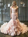 Pink Mermaid Tulle Pleats Wedding Dress
