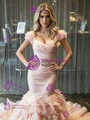 Pink Mermaid Tulle Pleats Wedding Dress