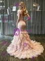 Pink Mermaid Tulle Pleats Wedding Dress