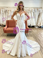 White Mermaid Strapless Appliques Wedding Dress