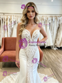 White Mermaid Strapless Appliques Wedding Dress