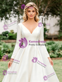 White Satin V-neck Long Sleeve Wedding Dress