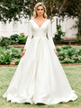 White Satin V-neck Long Sleeve Wedding Dress