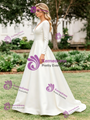 White Satin V-neck Long Sleeve Wedding Dress