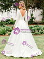 White Satin V-neck Long Sleeve Wedding Dress