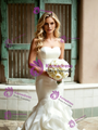 Beige White Mermaid Strapless Wedding Dress