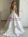 White Satin V-neck Wedding Dress