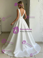 White Satin V-neck Wedding Dress