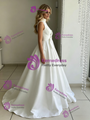 White Satin High Neck Bow Wedding Dress