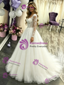 White Tulle Long Sleeve Appliques Wedding Dress
