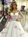 White Tulle Long Sleeve Appliques Wedding Dress