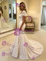 White Mermaid Lace Puff Sleeve Wedding Dress
