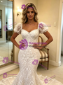 White Mermaid Lace Puff Sleeve Wedding Dress