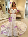 White Mermaid Lace Puff Sleeve Wedding Dress
