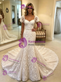White Mermaid Lace Puff Sleeve Wedding Dress