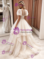 Champagne Tulle Lace Puff Sleeve Wedding Dress