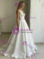 White Satin V-neck Beading Wedding Dress