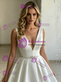 White Satin V-neck Beading Wedding Dress