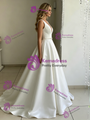 White Satin V-neck Beading Wedding Dress