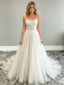 White Tulle Spaghetti Straps Pleats Wedding Dress