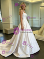 Simple White Satin Straps Wedding Dress