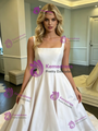 Simple White Satin Straps Wedding Dress