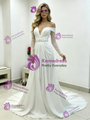 White Chiffon Long Sleeve Beading Pleats Wedding Dress